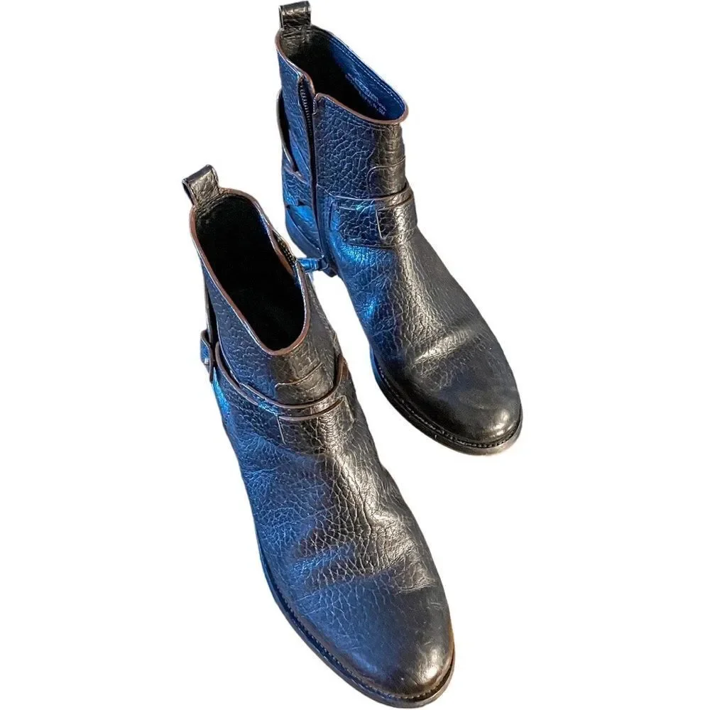 Tory Burch Derby Ankle Boots Pebble Leather Black